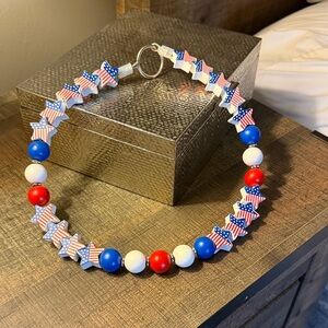 Source Unknown Red, White & Blue Star Beaded Dog Collar